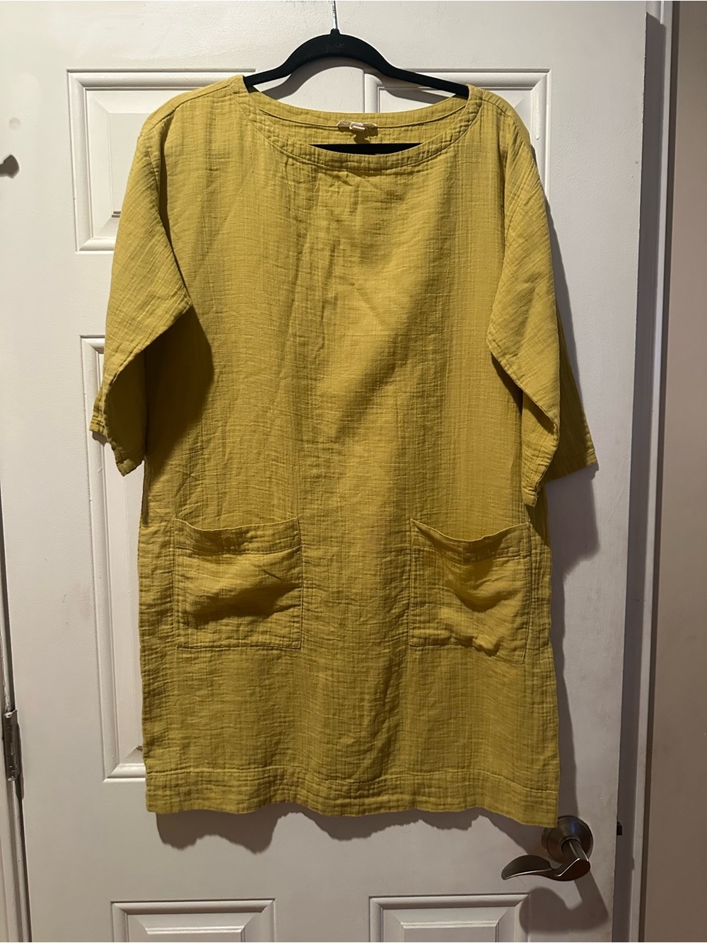 Eileen Fisher Textured Mustard Midi Tunic Dress with Pockets